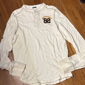 Abercrombie & Fitch Cream Long Sleeve Henley with Gold '92 Patch